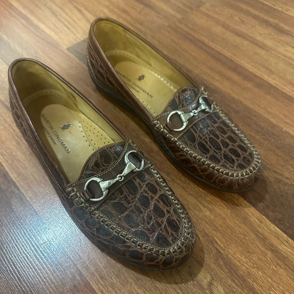 Brown Crocodile Martin Dingman Pattern Loafers Si… - image 3